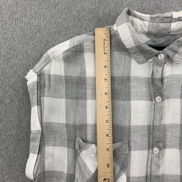 Rails Button Shirt Women XS Sleeveless Gray White Plaid Rayon Flannel Pockets - Picture 4 of 12